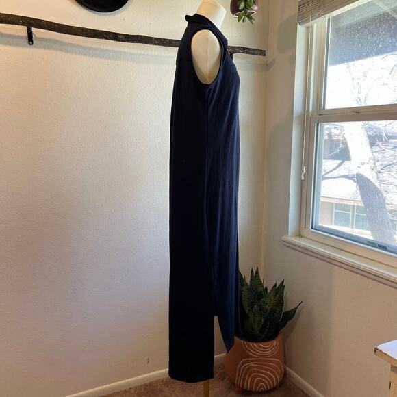 Soft Surroundings Dark Blue Sleeveless Button Detailed Front Midi Dress Size S - Picture 4 of 14